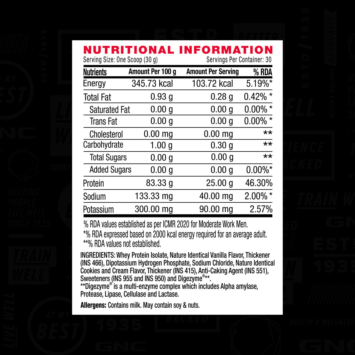 AMP Pure Isolate Whey Protein GNC