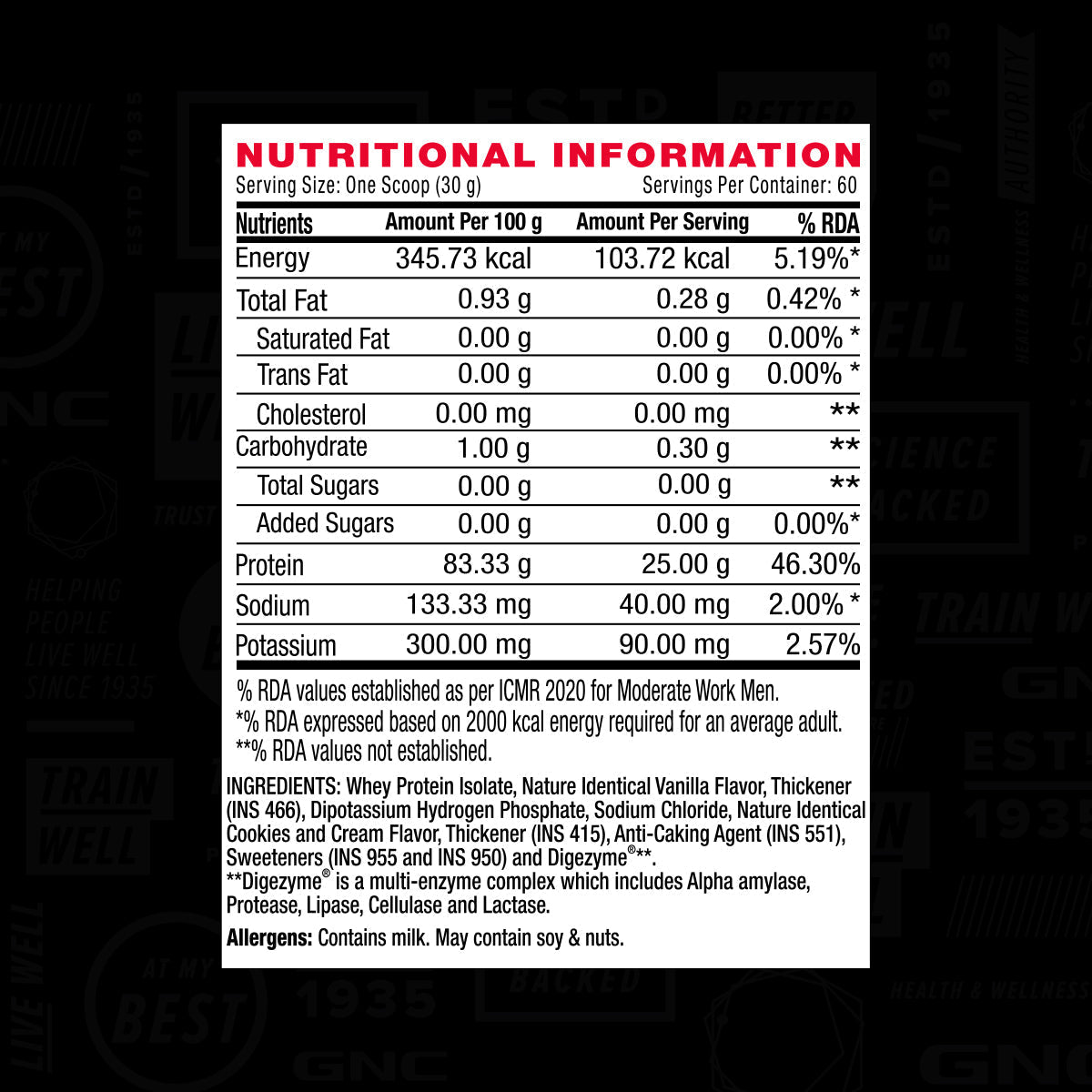 AMP Pure Isolate Whey Protein GNC
