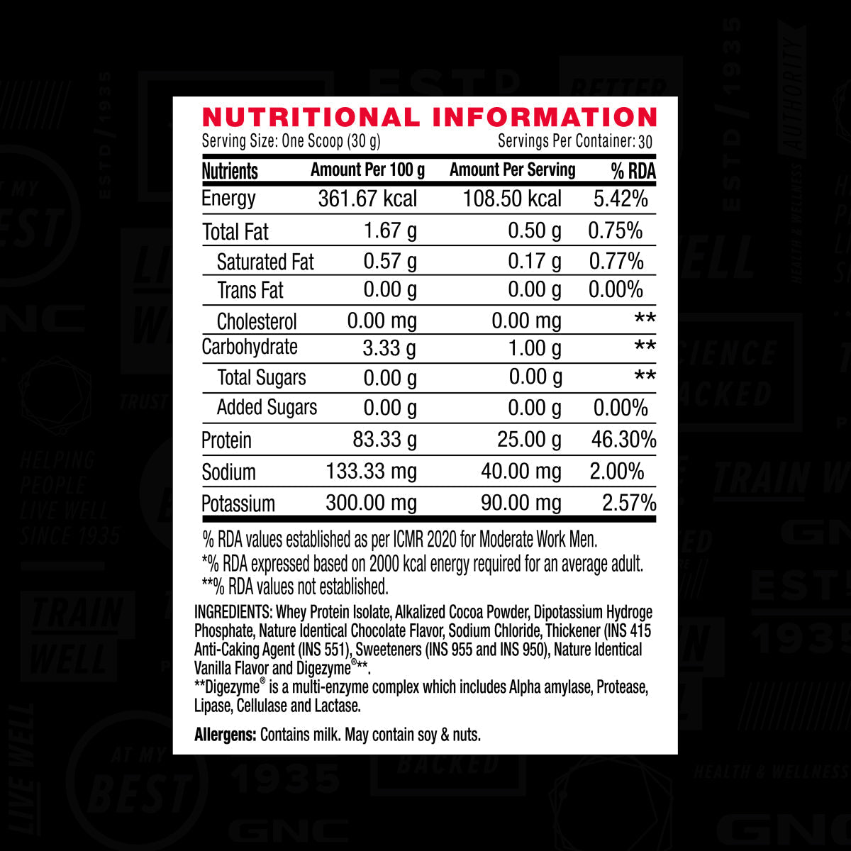 AMP Pure Isolate Whey Protein GNC