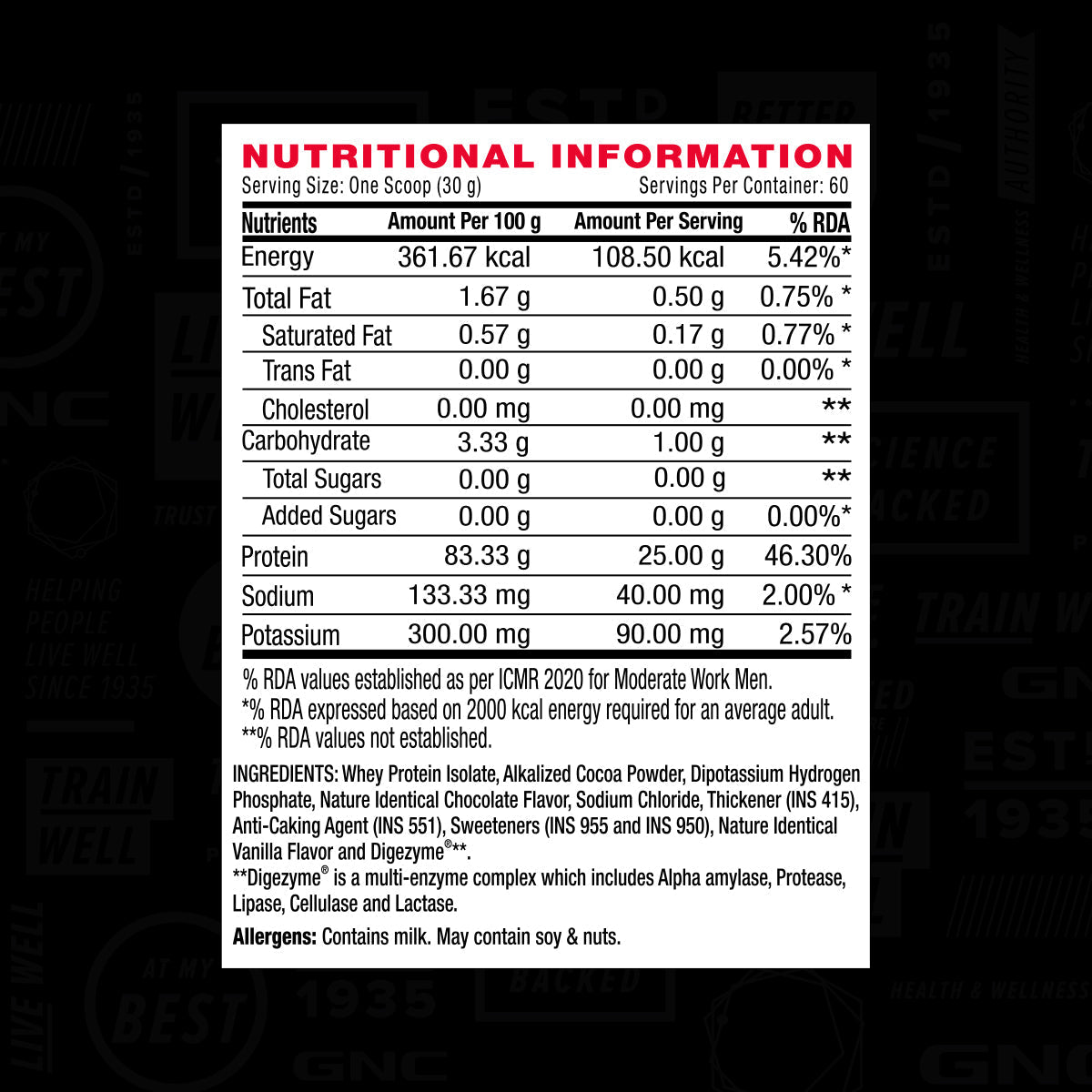 AMP Pure Isolate Whey Protein GNC