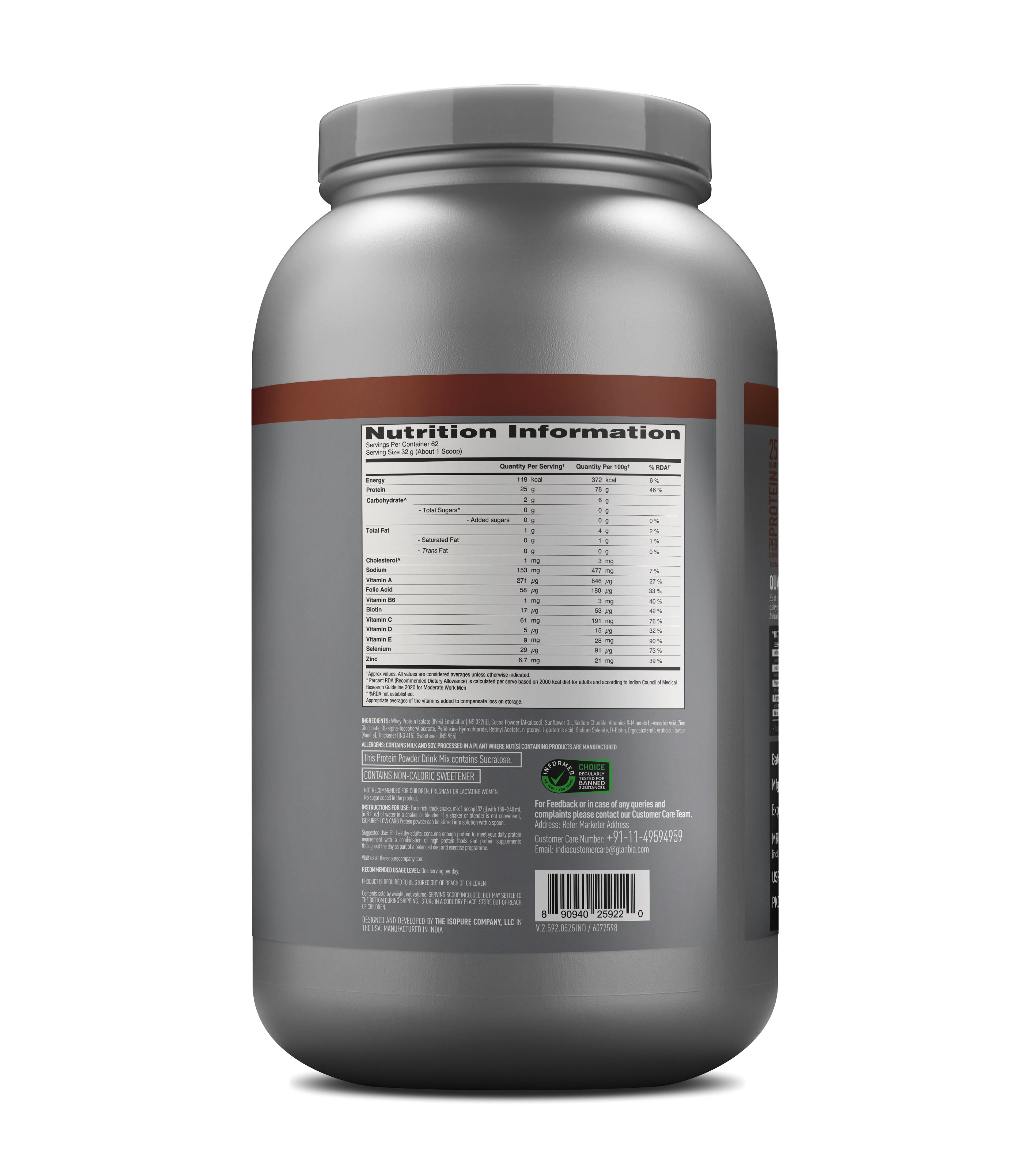 Whey Protein Isolate Powder Vitamins Immune Support Isopure 2 kg