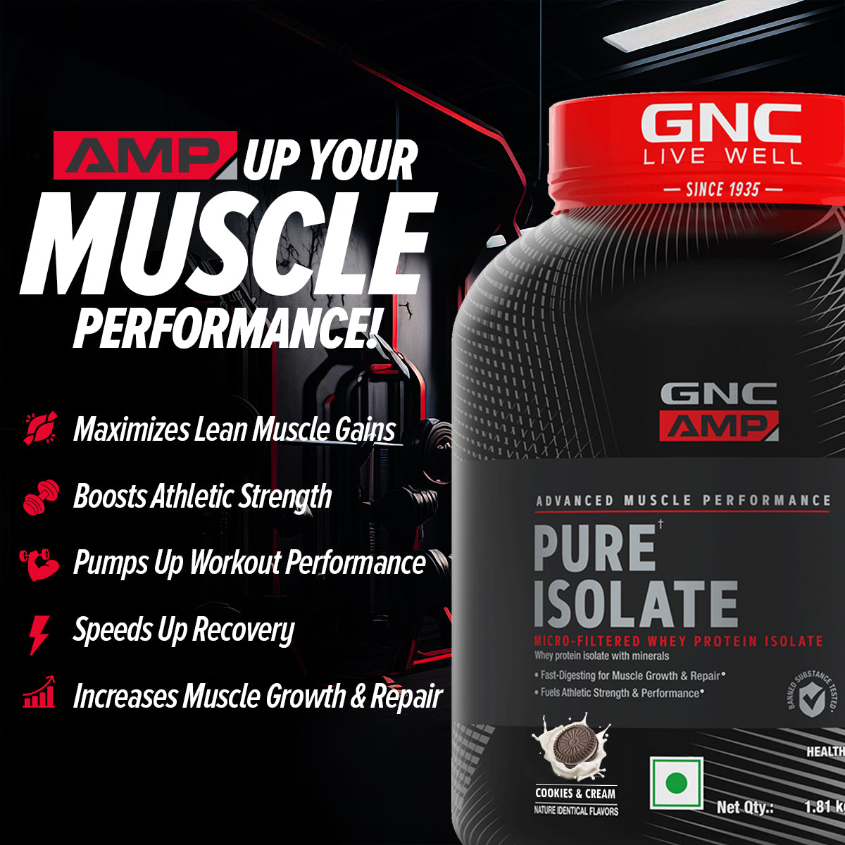 AMP Pure Isolate Whey Protein GNC
