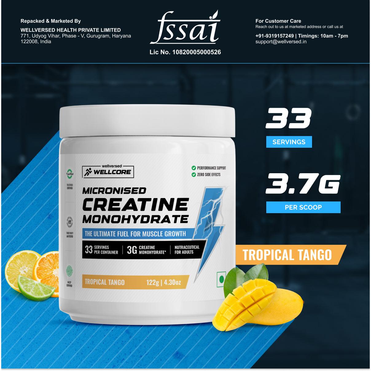 Wellcore Micronised Creatine Monohydrate Powder 122g Tropical Tango