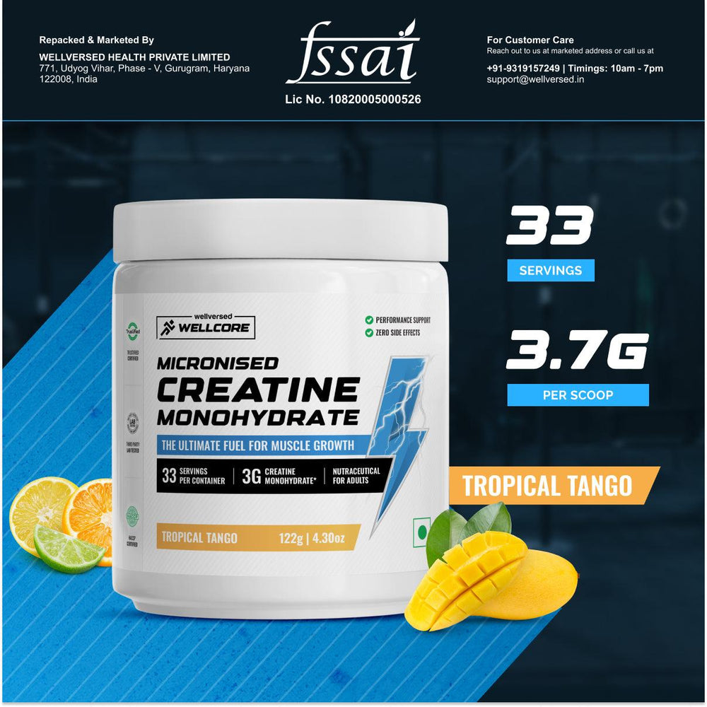 Wellcore Micronised Creatine Monohydrate Powder 122g Tropical Tango