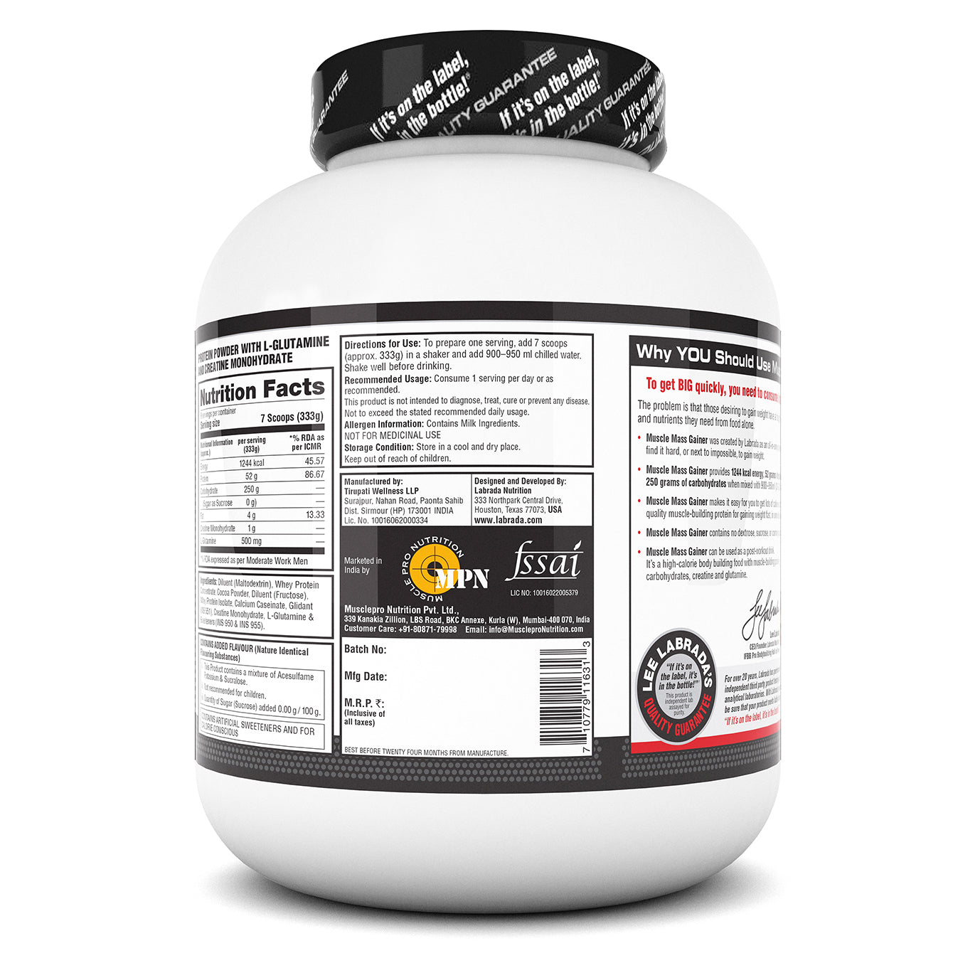 Labrada Muscle Mass Gainer Powder Protein Shake