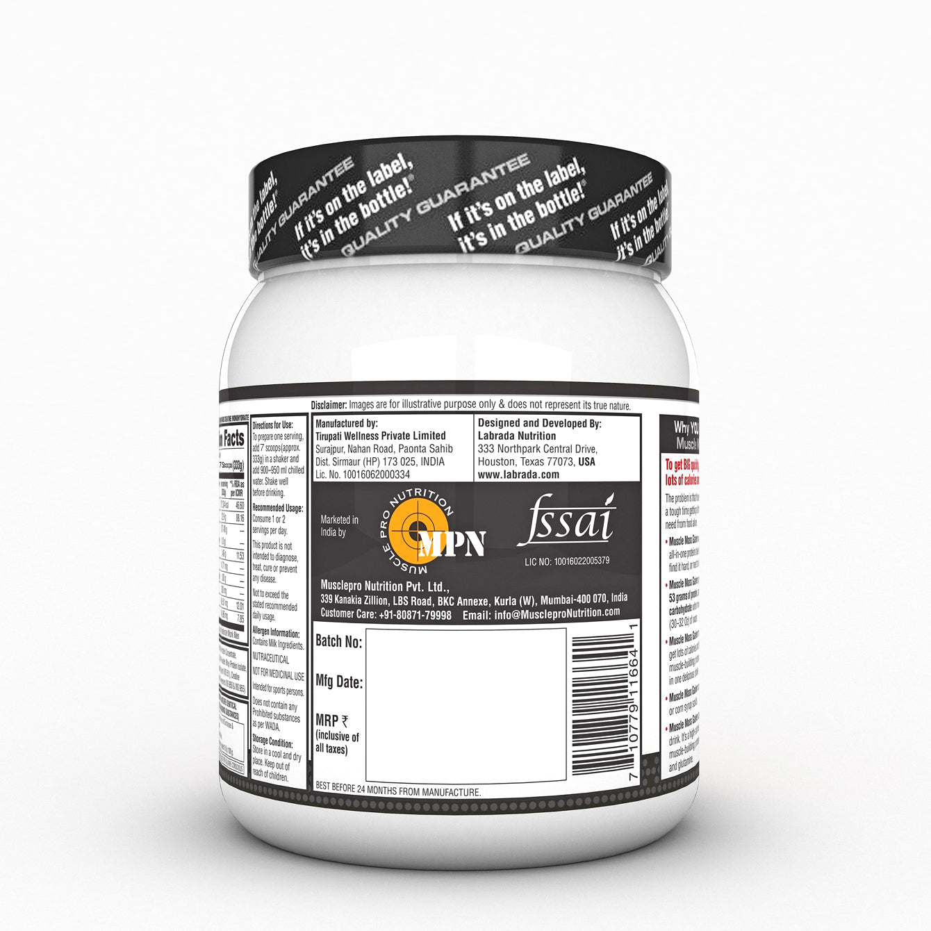Labrada Muscle Mass Gainer Powder Protein Shake